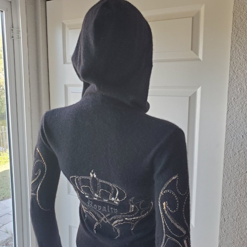Raw 7 Black 100% Cashmere Bling Full Zip Hoodie - Picture 15 of 15